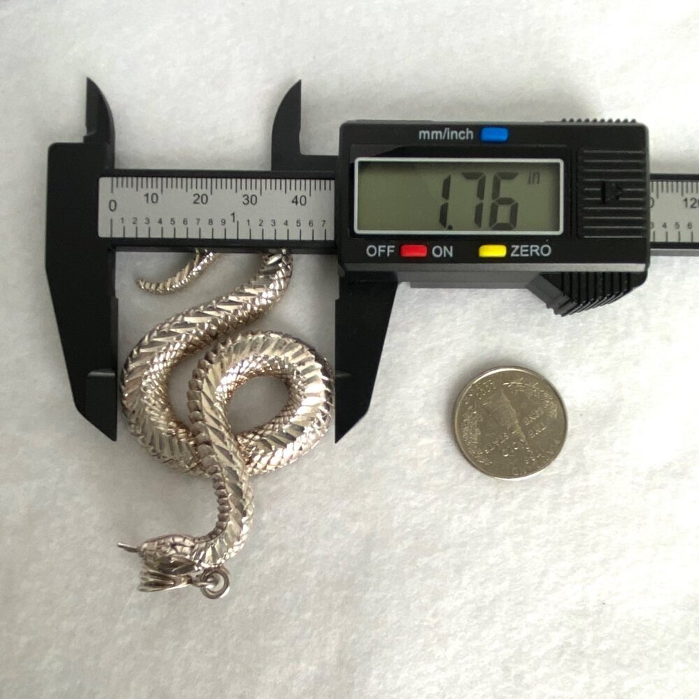 VTG Sterling Silver “1 Of A Kind” Large Diamond Cut Snake Serpent Pendant 29g - Picture 16 of 16